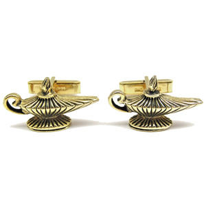 Gold Magic Genie Lamp Cufflinks Mid-Century Bursting Lines Men Vintage Formal